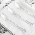 25-Pack Plastic Spoons Clear Silver Glitter Classic Heavy Duty - Decorative Disposable Tableware 7"