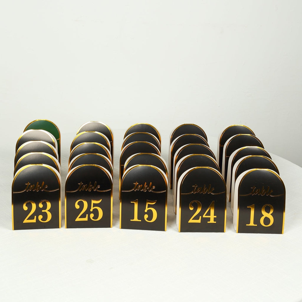 25 - Pack 7" Disposable Table Numbers, Black Free Standing Double Sided Table Number Place Cards with Metallic Gold Foil Numbers 1 - 25 - Bell Racket Store
