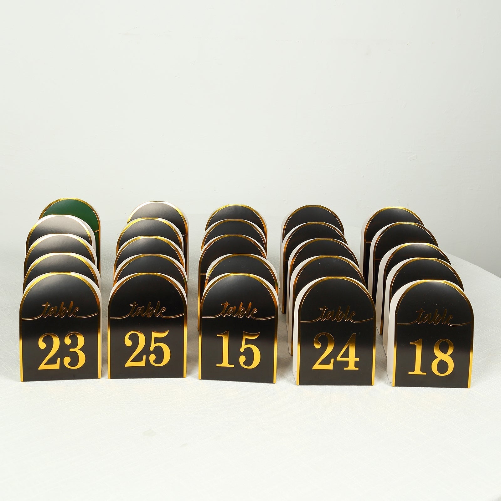 25 - Pack 7" Disposable Table Numbers, Black Free Standing Double Sided Table Number Place Cards with Metallic Gold Foil Numbers 1 - 25 - Bell Racket Store