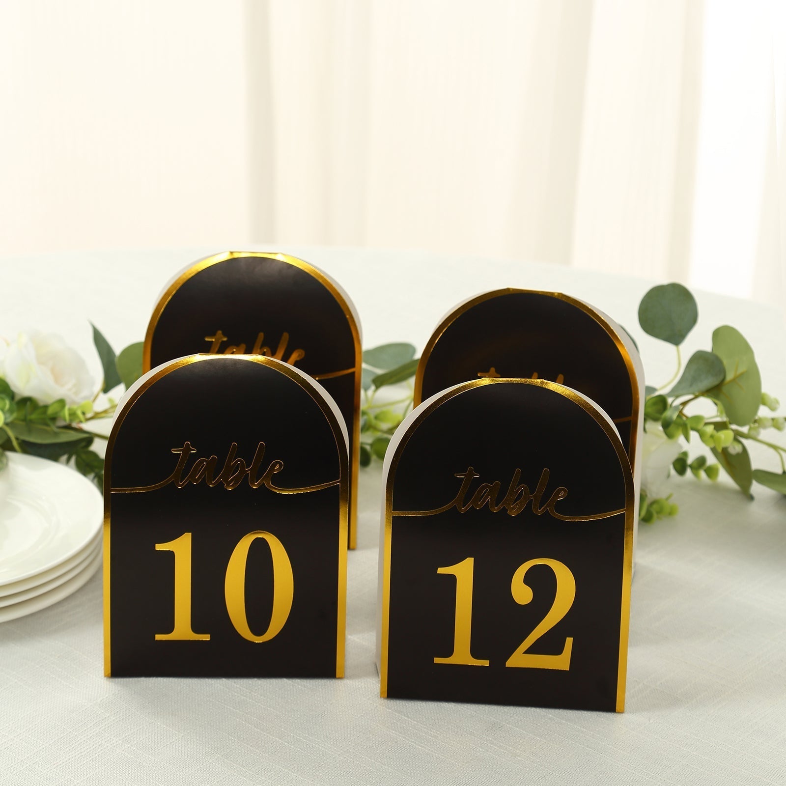 25 - Pack 7" Disposable Table Numbers, Black Free Standing Double Sided Table Number Place Cards with Metallic Gold Foil Numbers 1 - 25 - Bell Racket Store