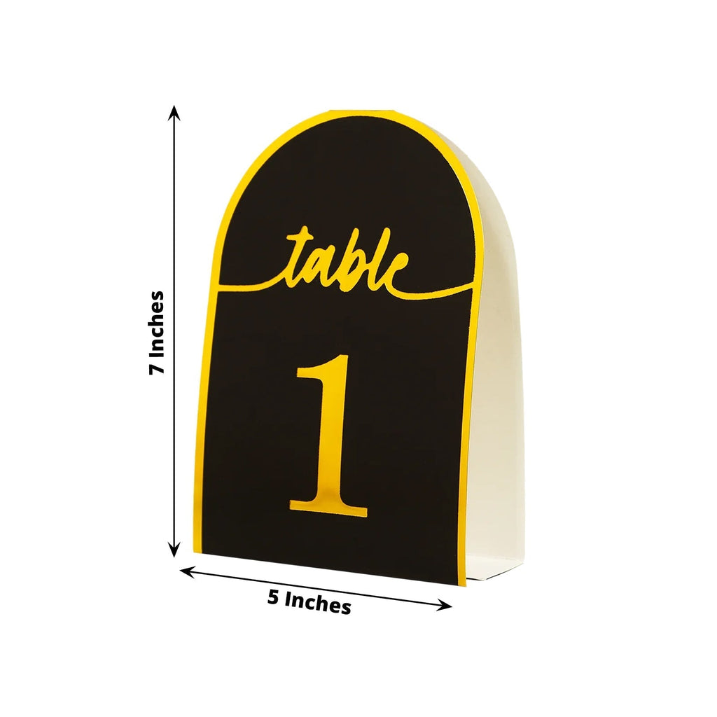 25 - Pack 7" Disposable Table Numbers, Black Free Standing Double Sided Table Number Place Cards with Metallic Gold Foil Numbers 1 - 25 - Bell Racket Store