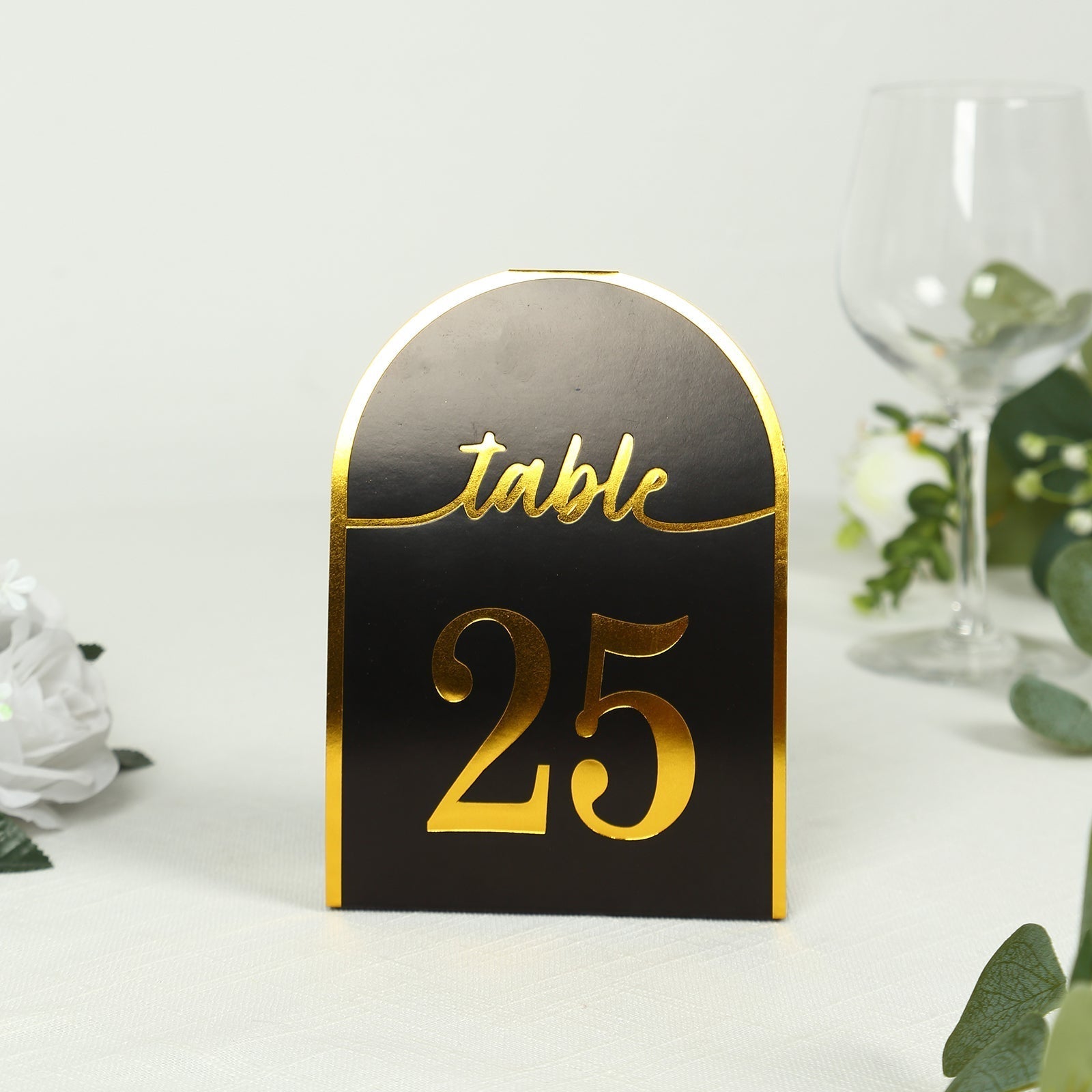 25 - Pack 7" Disposable Table Numbers, Black Free Standing Double Sided Table Number Place Cards with Metallic Gold Foil Numbers 1 - 25 - Bell Racket Store