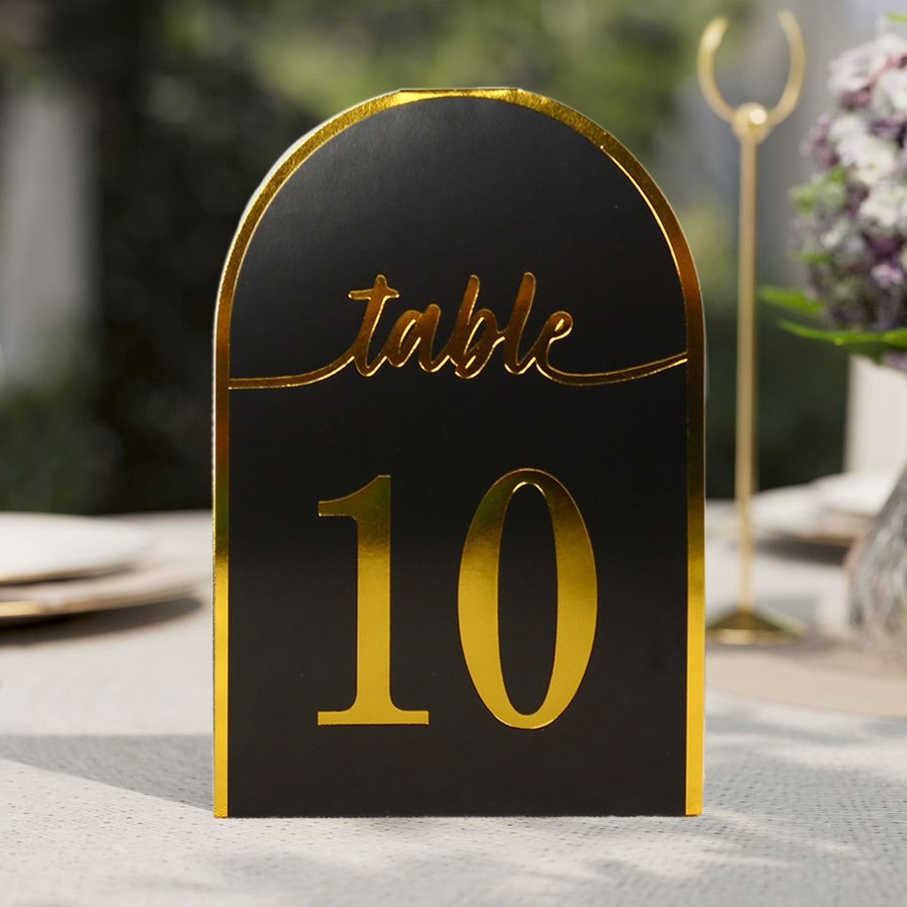25 - Pack 7" Disposable Table Numbers, Black Free Standing Double Sided Table Number Place Cards with Metallic Gold Foil Numbers 1 - 25 - Bell Racket Store
