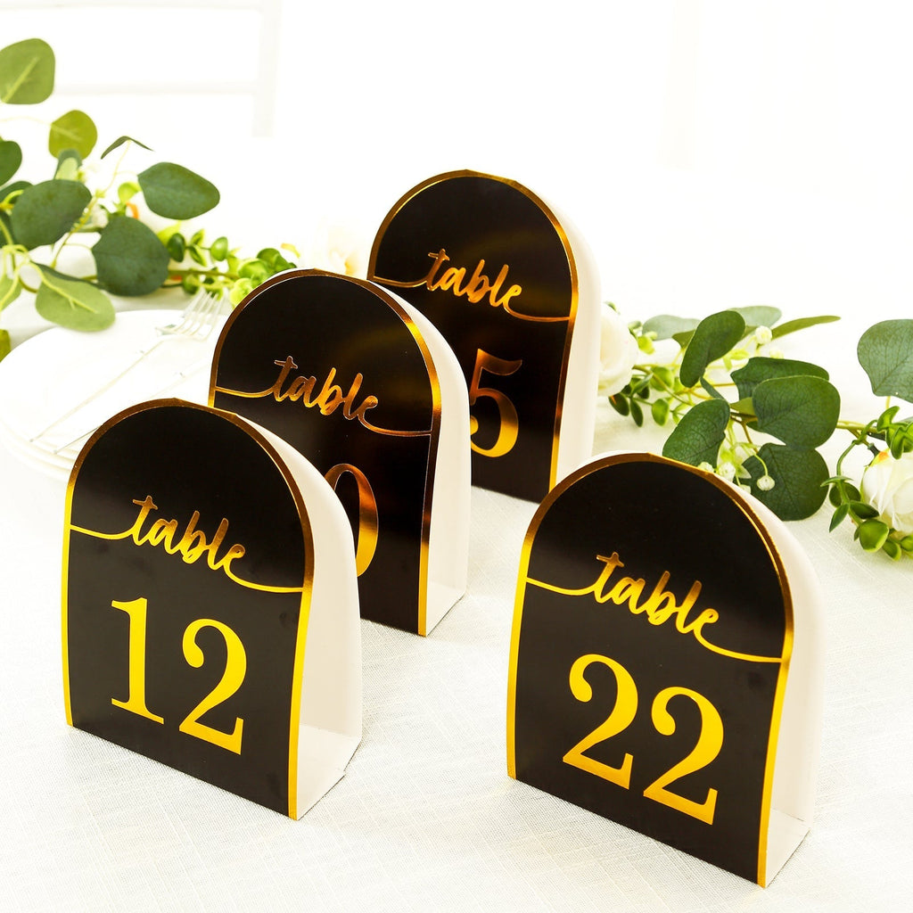 25 - Pack 7" Disposable Table Numbers, Black Free Standing Double Sided Table Number Place Cards with Metallic Gold Foil Numbers 1 - 25 - Bell Racket Store