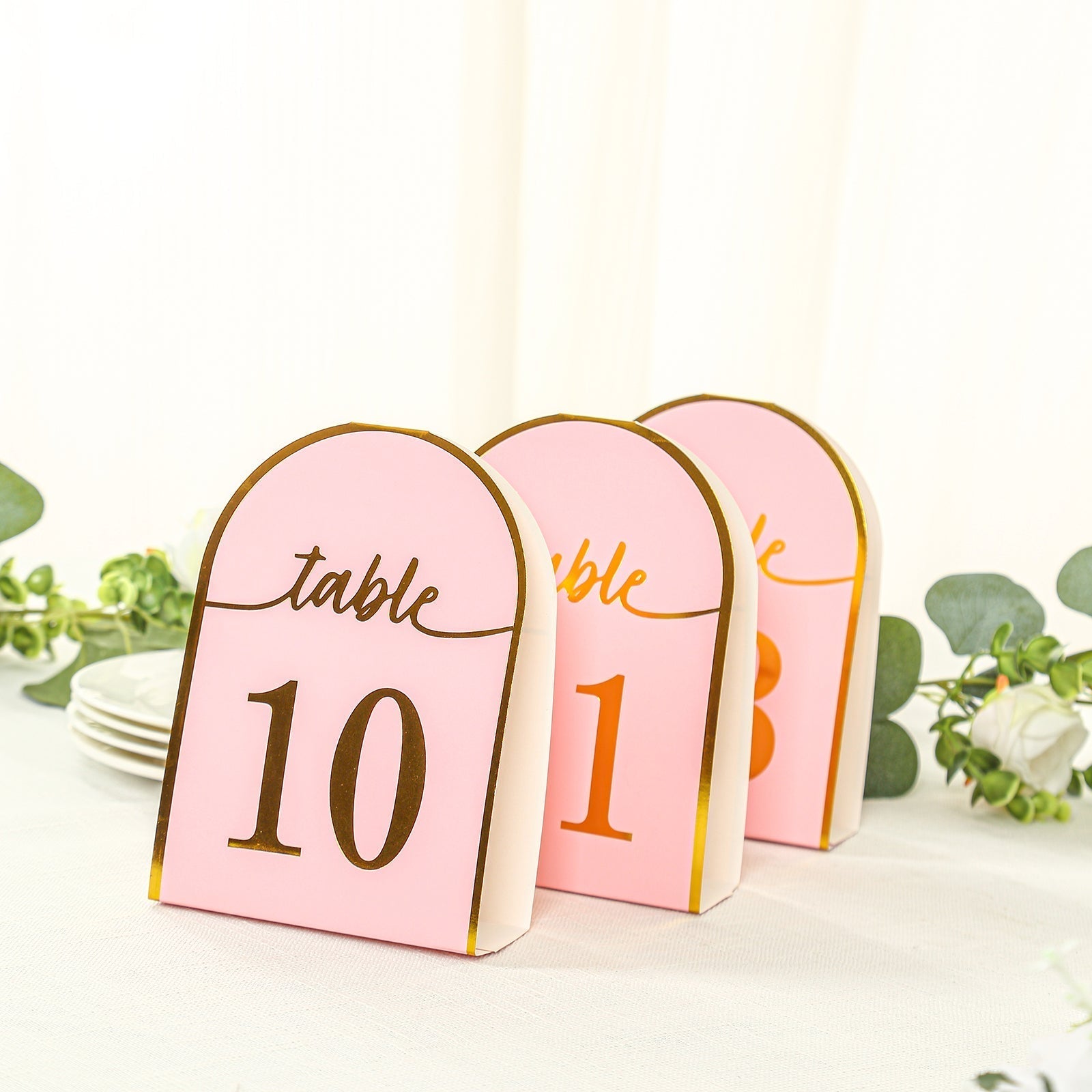 25 - Pack 7" Disposable Table Numbers, Blush Free Standing Double Sided Table Number Place Cards with Metallic Gold Foil Numbers 1 - 25 - Bell Racket Store
