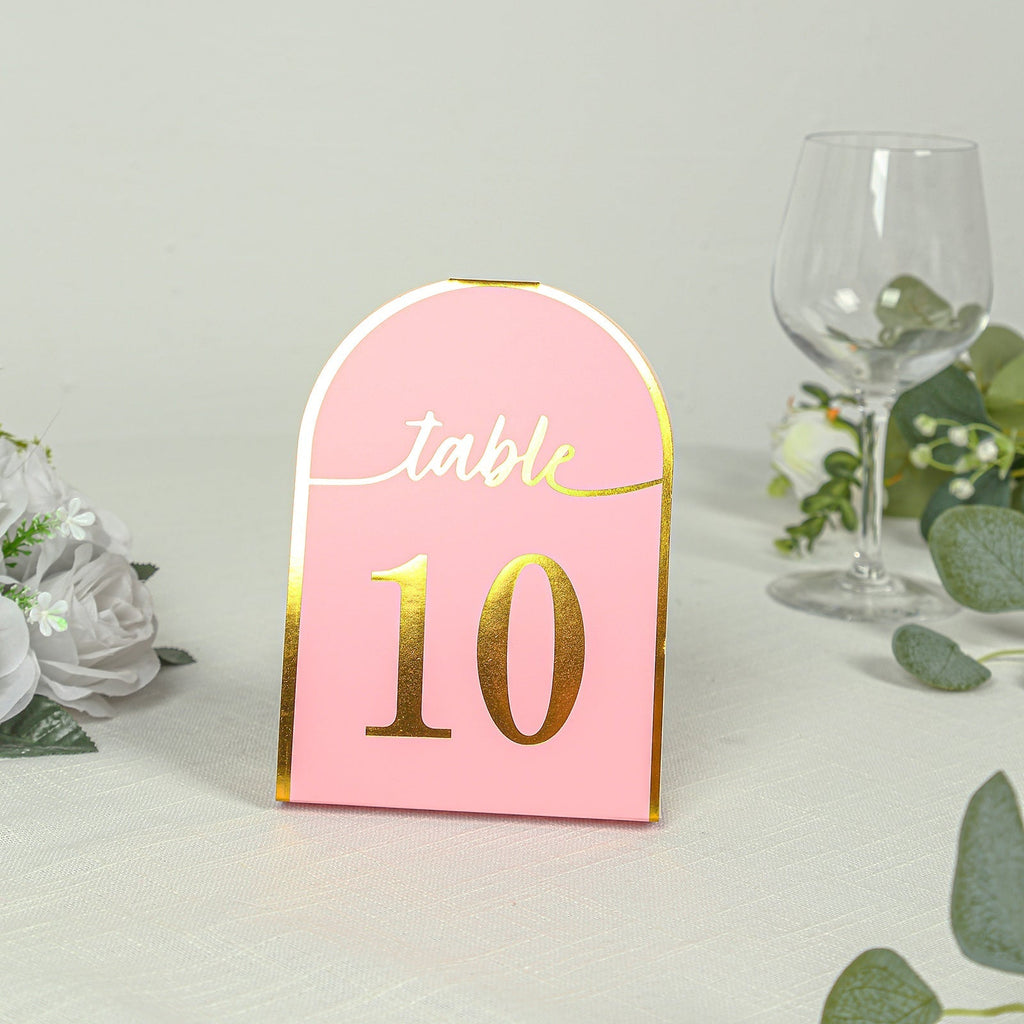 25 - Pack 7" Disposable Table Numbers, Blush Free Standing Double Sided Table Number Place Cards with Metallic Gold Foil Numbers 1 - 25 - Bell Racket Store