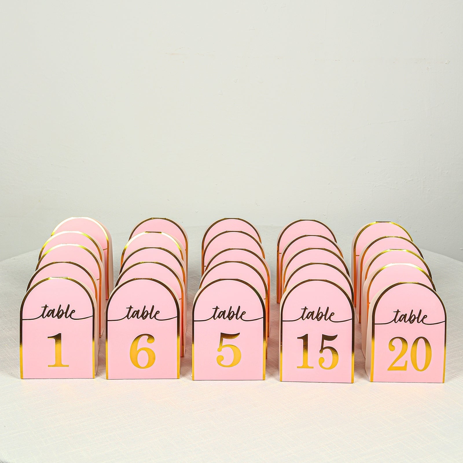 25 - Pack 7" Disposable Table Numbers, Blush Free Standing Double Sided Table Number Place Cards with Metallic Gold Foil Numbers 1 - 25 - Bell Racket Store