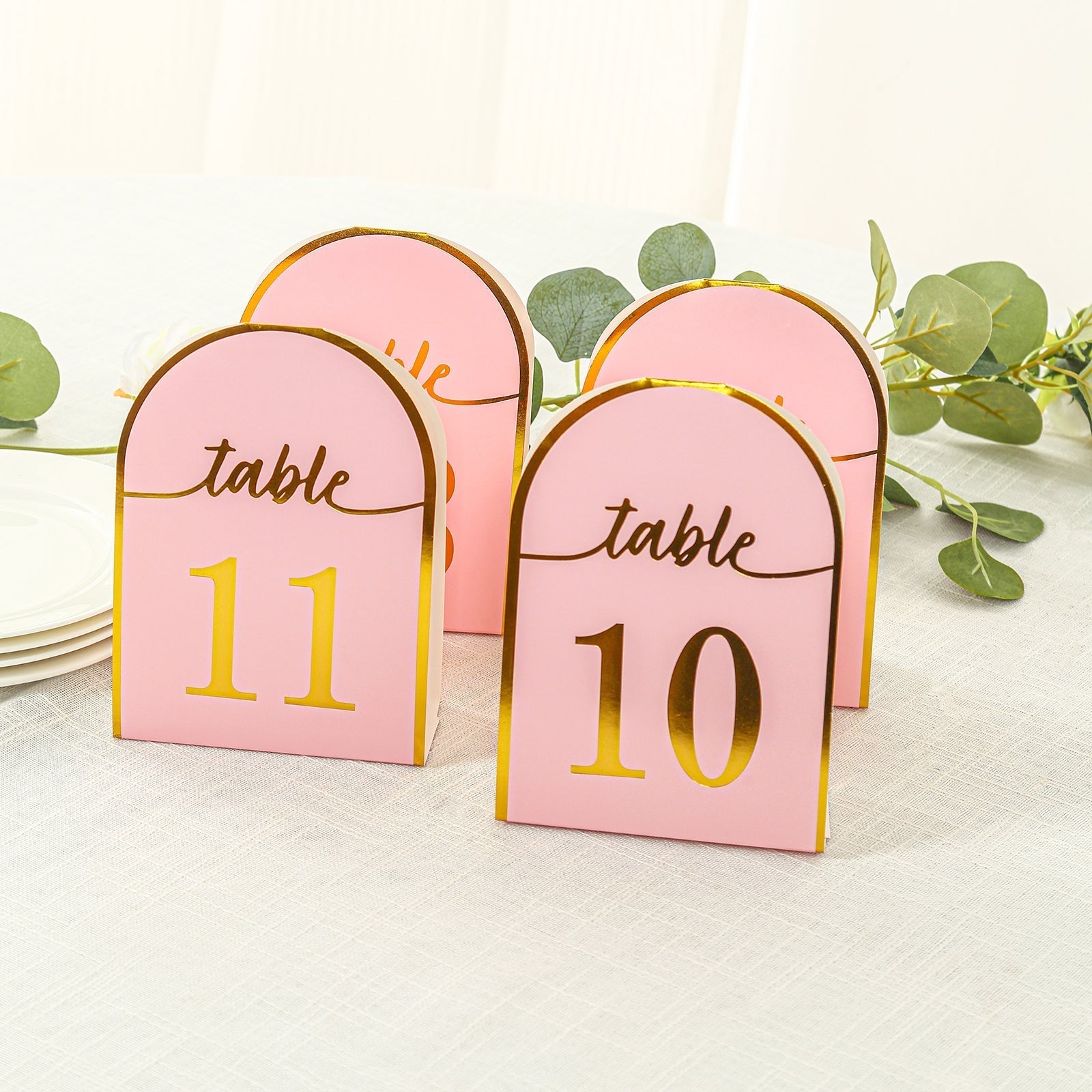 25 - Pack 7" Disposable Table Numbers, Blush Free Standing Double Sided Table Number Place Cards with Metallic Gold Foil Numbers 1 - 25 - Bell Racket Store