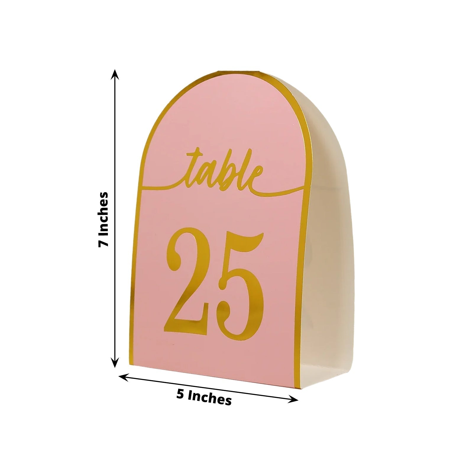 25 - Pack 7" Disposable Table Numbers, Blush Free Standing Double Sided Table Number Place Cards with Metallic Gold Foil Numbers 1 - 25 - Bell Racket Store