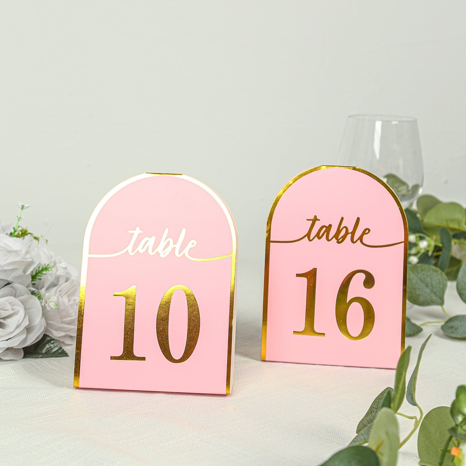 25 - Pack 7" Disposable Table Numbers, Blush Free Standing Double Sided Table Number Place Cards with Metallic Gold Foil Numbers 1 - 25 - Bell Racket Store