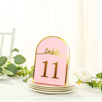 25 - Pack 7" Disposable Table Numbers, Blush Free Standing Double Sided Table Number Place Cards with Metallic Gold Foil Numbers 1 - 25 - Bell Racket Store
