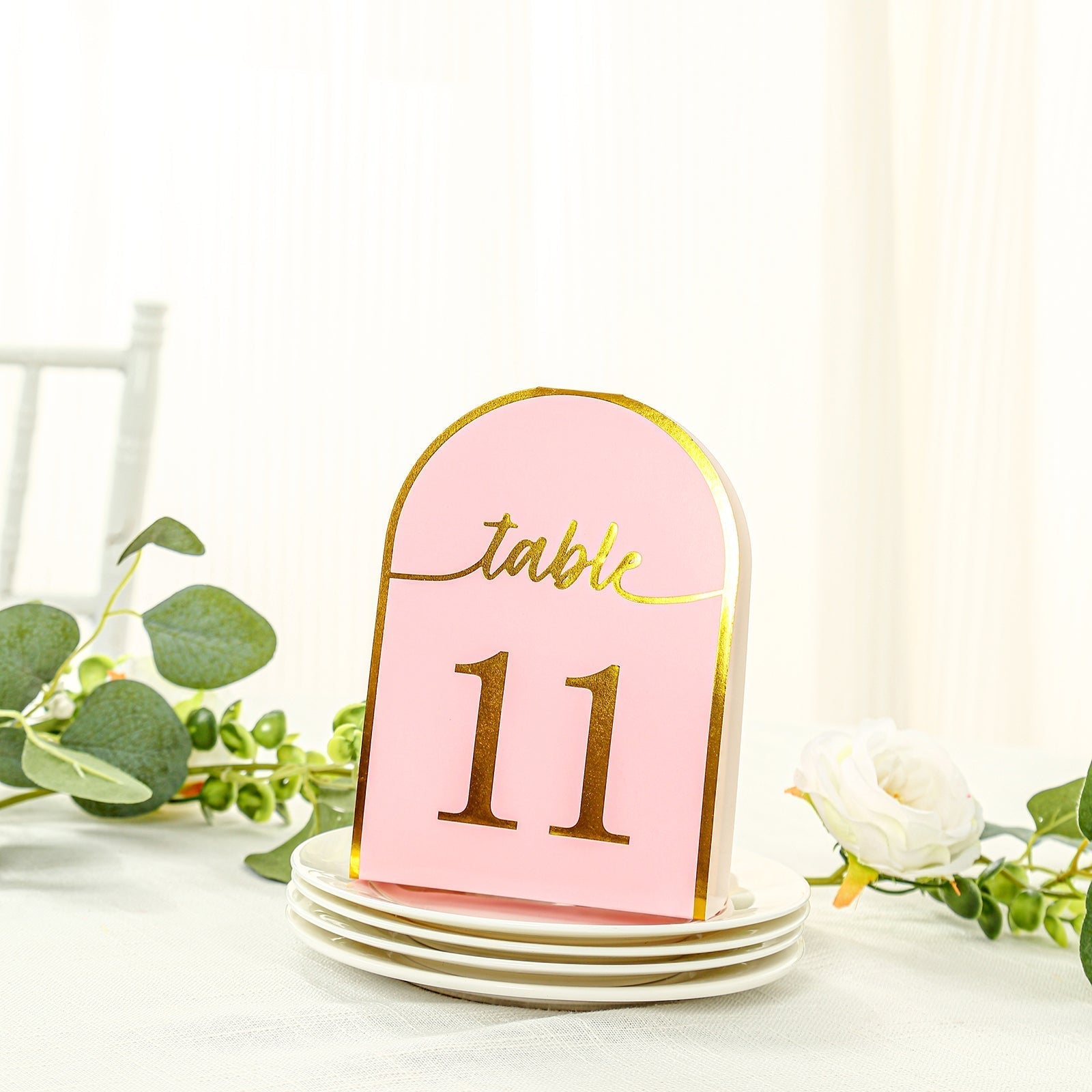 25 - Pack 7" Disposable Table Numbers, Blush Free Standing Double Sided Table Number Place Cards with Metallic Gold Foil Numbers 1 - 25 - Bell Racket Store