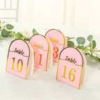 25 - Pack 7" Disposable Table Numbers, Blush Free Standing Double Sided Table Number Place Cards with Metallic Gold Foil Numbers 1 - 25 - Bell Racket Store