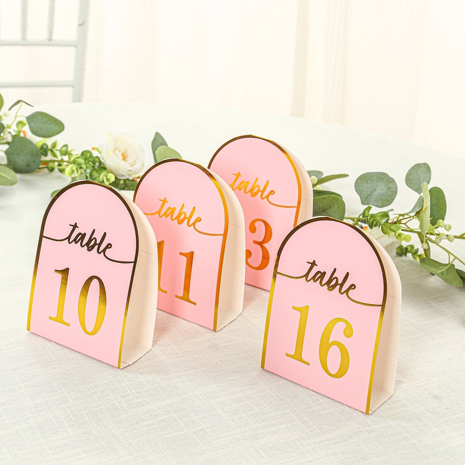 25 - Pack 7" Disposable Table Numbers, Blush Free Standing Double Sided Table Number Place Cards with Metallic Gold Foil Numbers 1 - 25 - Bell Racket Store