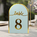 25 - Pack 7" Disposable Table Numbers, Dusty Blue Free Standing Double Sided Table Number Place Cards with Metallic Gold Foil Numbers 1 - 25 - Bell Racket Store