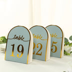 25 - Pack 7" Disposable Table Numbers, Dusty Blue Free Standing Double Sided Table Number Place Cards with Metallic Gold Foil Numbers 1 - 25 - Bell Racket Store