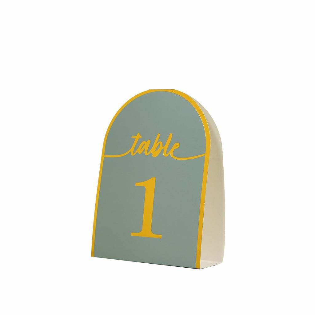 25 - Pack 7" Disposable Table Numbers, Dusty Blue Free Standing Double Sided Table Number Place Cards with Metallic Gold Foil Numbers 1 - 25 - Bell Racket Store