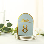 25 - Pack 7" Disposable Table Numbers, Dusty Blue Free Standing Double Sided Table Number Place Cards with Metallic Gold Foil Numbers 1 - 25 - Bell Racket Store