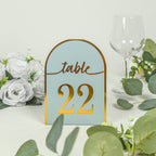 25 - Pack 7" Disposable Table Numbers, Dusty Blue Free Standing Double Sided Table Number Place Cards with Metallic Gold Foil Numbers 1 - 25 - Bell Racket Store
