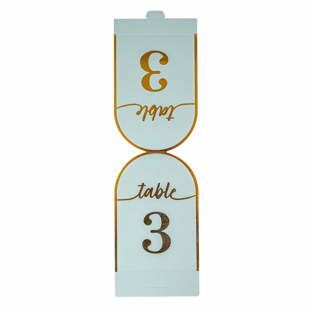 25 - Pack 7" Disposable Table Numbers, Dusty Blue Free Standing Double Sided Table Number Place Cards with Metallic Gold Foil Numbers 1 - 25 - Bell Racket Store
