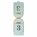 25 - Pack 7" Disposable Table Numbers, Dusty Blue Free Standing Double Sided Table Number Place Cards with Metallic Gold Foil Numbers 1 - 25 - Bell Racket Store