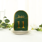 25 - Pack 7" Disposable Table Numbers, Hunter Emerald Green Free Standing Double Sided Table Number Place Cards with Metallic Gold Foil Numbers 1 - 25 - Bell Racket Store
