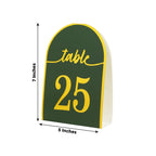 25 - Pack 7" Disposable Table Numbers, Hunter Emerald Green Free Standing Double Sided Table Number Place Cards with Metallic Gold Foil Numbers 1 - 25 - Bell Racket Store