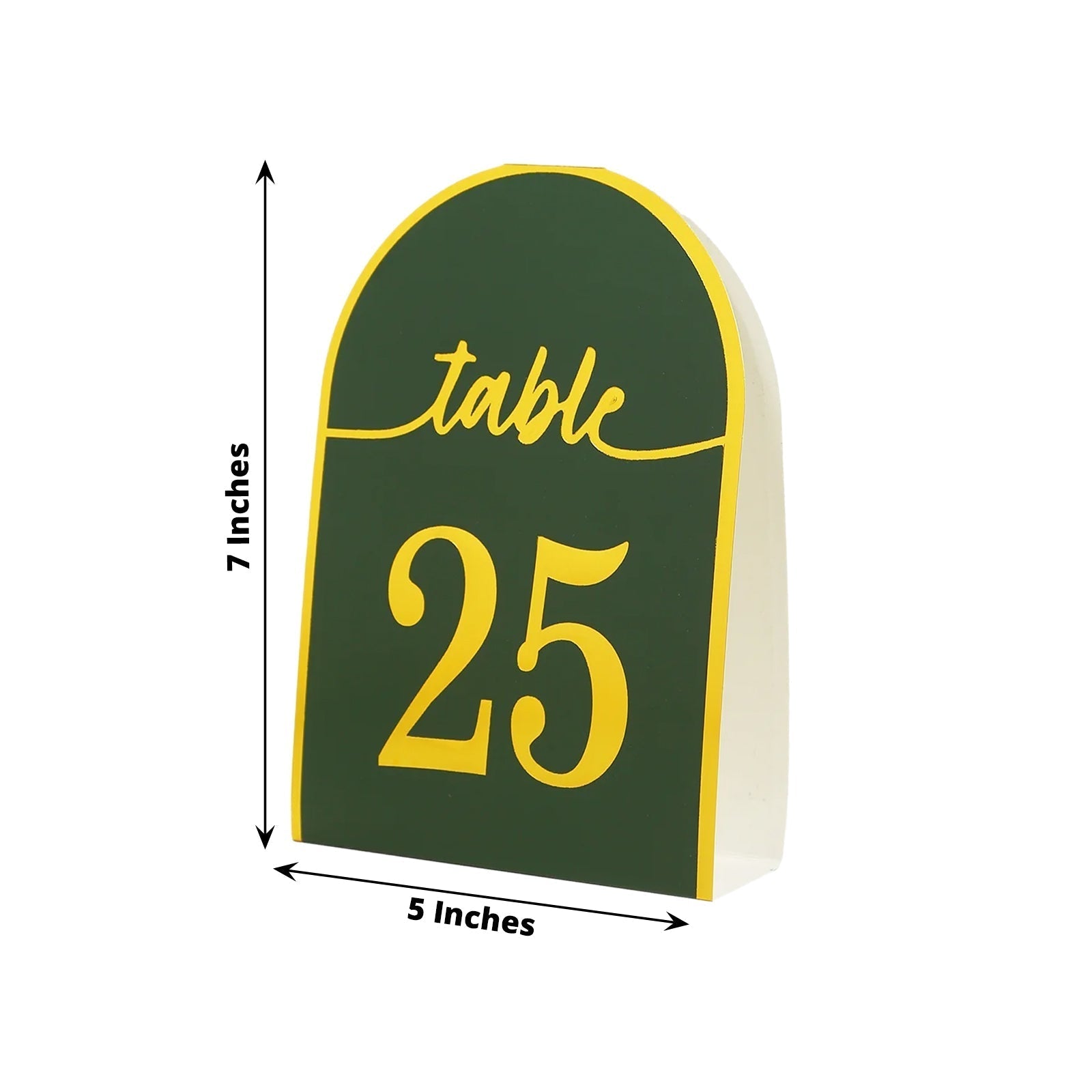 25 - Pack 7" Disposable Table Numbers, Hunter Emerald Green Free Standing Double Sided Table Number Place Cards with Metallic Gold Foil Numbers 1 - 25 - Bell Racket Store