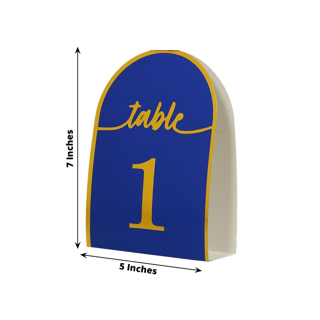 25 - Pack 7" Disposable Table Numbers, Royal Blue Free Standing Double Sided Table Number Place Cards with Metallic Gold Foil Numbers 1 - 25 - Bell Racket Store