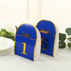 25 - Pack 7" Disposable Table Numbers, Royal Blue Free Standing Double Sided Table Number Place Cards with Metallic Gold Foil Numbers 1 - 25 - Bell Racket Store