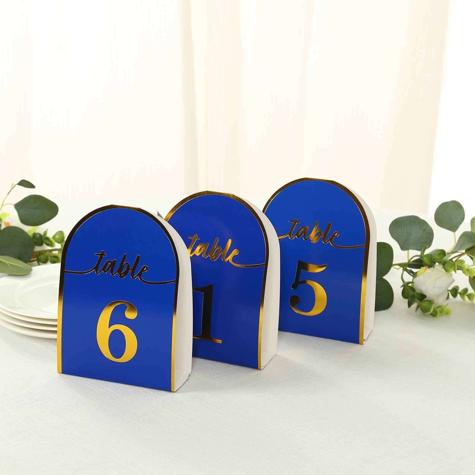 25 - Pack 7" Disposable Table Numbers, Royal Blue Free Standing Double Sided Table Number Place Cards with Metallic Gold Foil Numbers 1 - 25 - Bell Racket Store