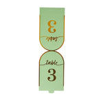 25 - Pack 7" Disposable Table Numbers, Sage Green Free Standing Double Sided Table Number Place Cards with Metallic Gold Foil Numbers 1 - 25 - Bell Racket Store