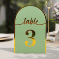 25 - Pack 7" Disposable Table Numbers, Sage Green Free Standing Double Sided Table Number Place Cards with Metallic Gold Foil Numbers 1 - 25 - Bell Racket Store