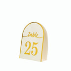 25 - Pack 7" Disposable Table Numbers, White Free Standing Double Sided Table Number Place Cards with Metallic Gold Foil Numbers 1 - 25 - Bell Racket Store