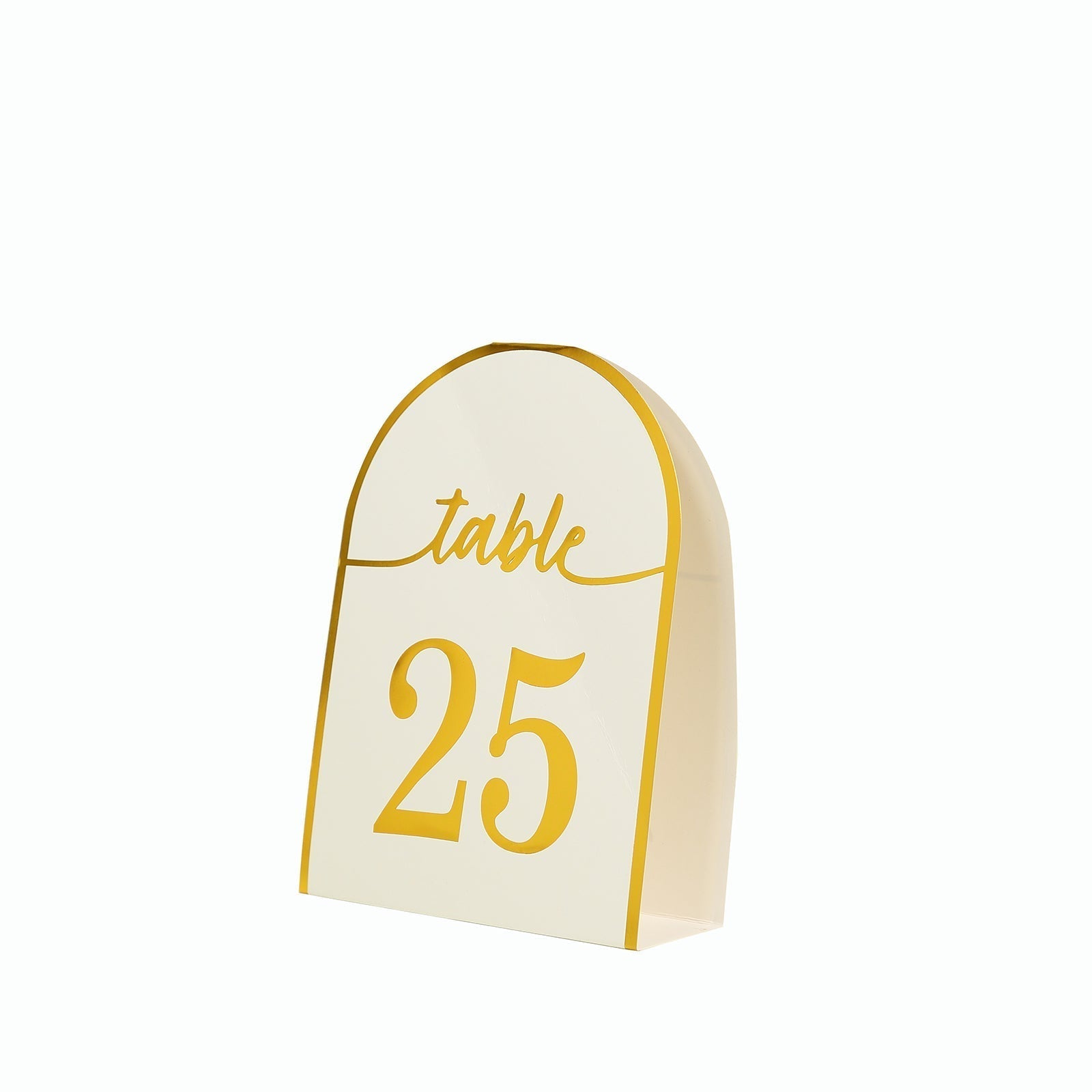 25 - Pack 7" Disposable Table Numbers, White Free Standing Double Sided Table Number Place Cards with Metallic Gold Foil Numbers 1 - 25 - Bell Racket Store