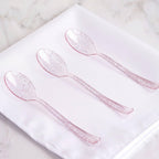 25-Pack Plastic Spoons Transparent Blush Glitter Classic Heavy Duty - Decorative Disposable Tableware 7"