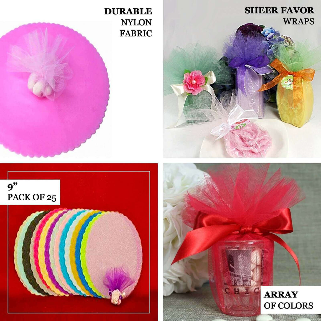 25 Pack 9" Beige Sheer Nylon Tulle Circles Favor Wrap Craft Fabric, DIY Candy Favor Wraps - Bell Racket Store