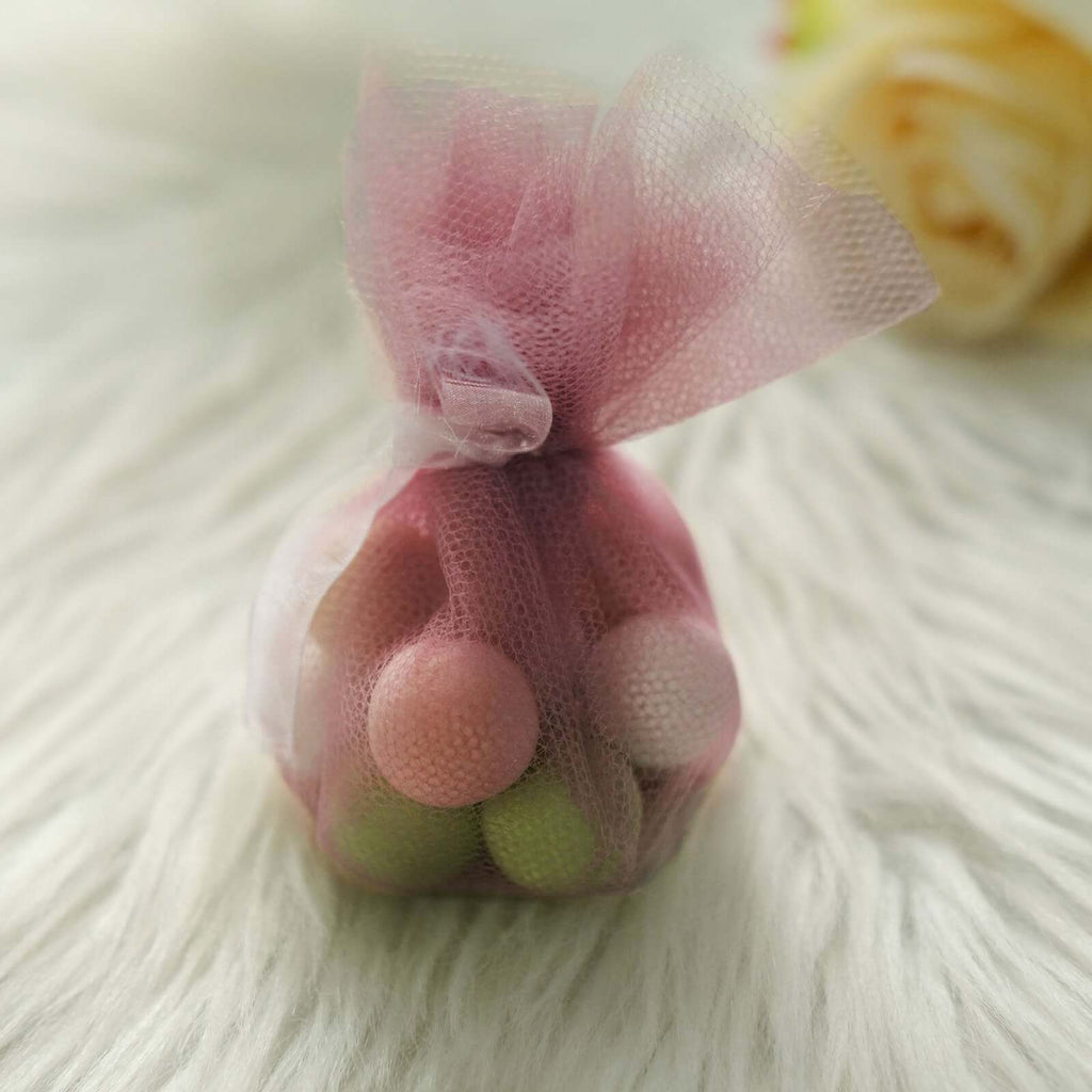 25 Pack 9" Dusty Rose Sheer Nylon Tulle Circles Favor Wrap Craft Fabric, DIY Candy Favor Wraps - Bell Racket Store