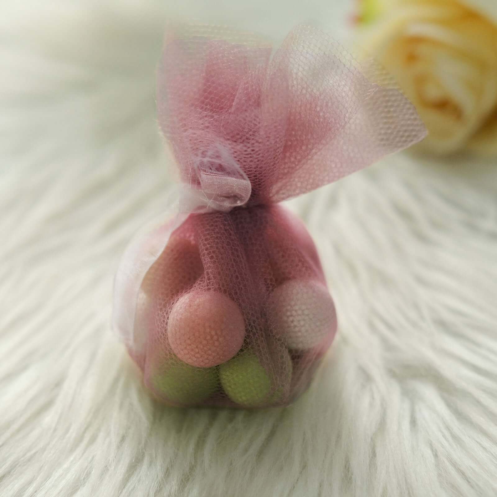 25 Pack 9" Dusty Rose Sheer Nylon Tulle Circles Favor Wrap Craft Fabric, DIY Candy Favor Wraps - Bell Racket Store