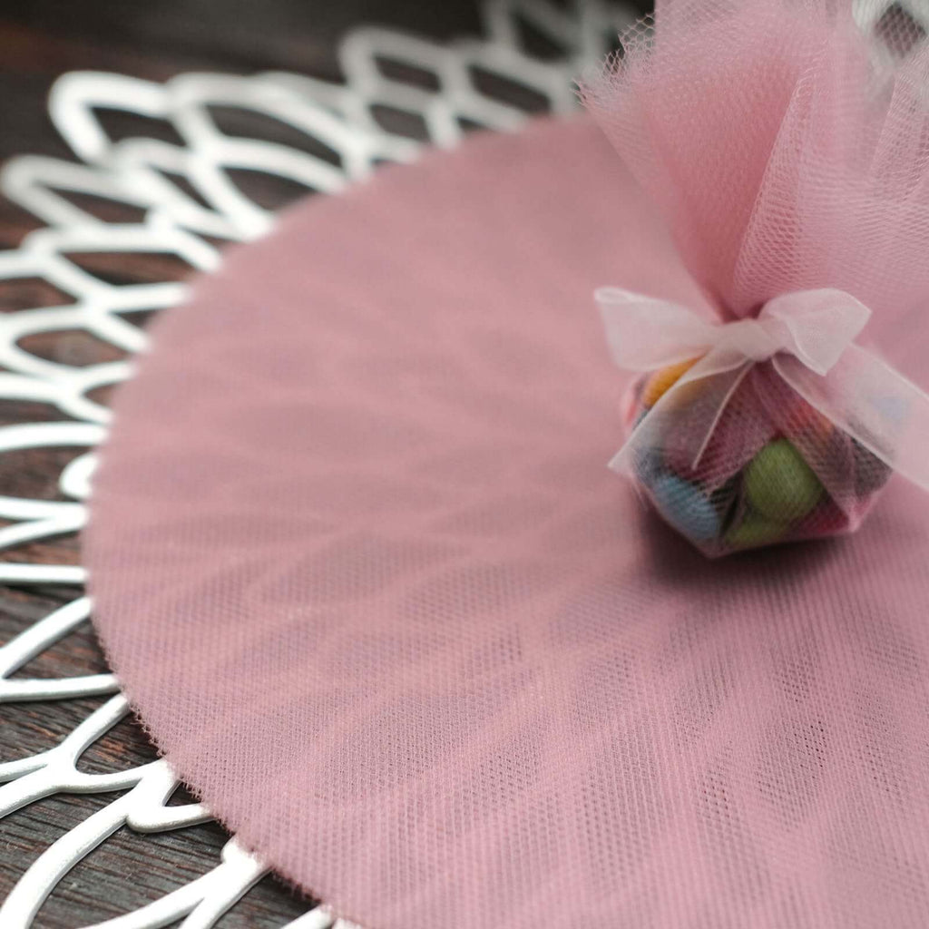 25 Pack 9" Dusty Rose Sheer Nylon Tulle Circles Favor Wrap Craft Fabric, DIY Candy Favor Wraps - Bell Racket Store