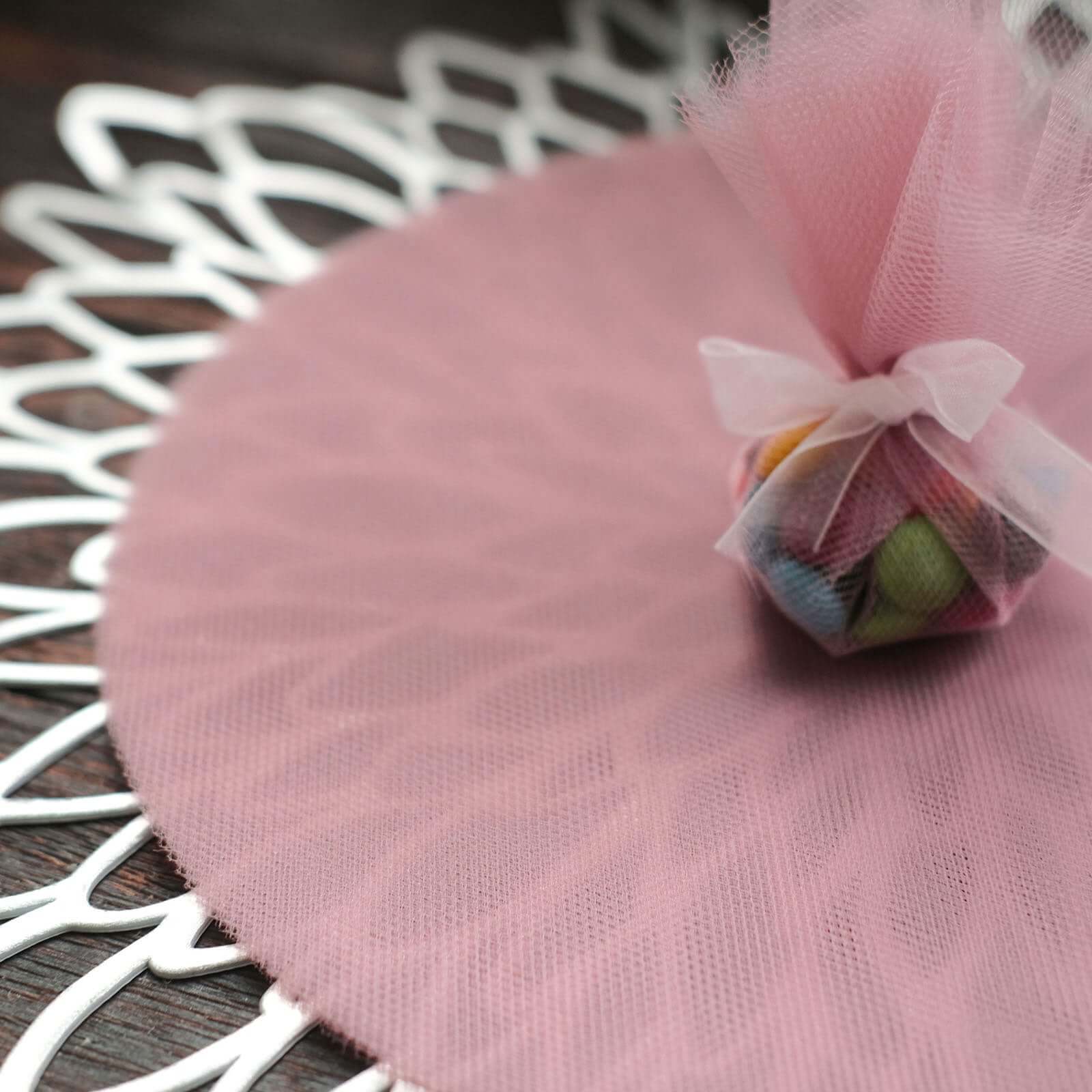 25 Pack 9" Dusty Rose Sheer Nylon Tulle Circles Favor Wrap Craft Fabric, DIY Candy Favor Wraps - Bell Racket Store