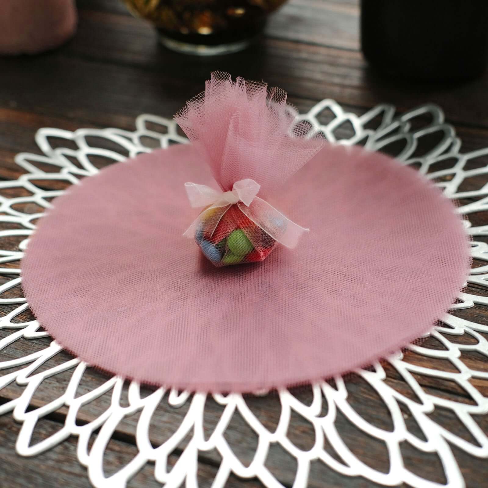 25 Pack 9" Dusty Rose Sheer Nylon Tulle Circles Favor Wrap Craft Fabric, DIY Candy Favor Wraps - Bell Racket Store