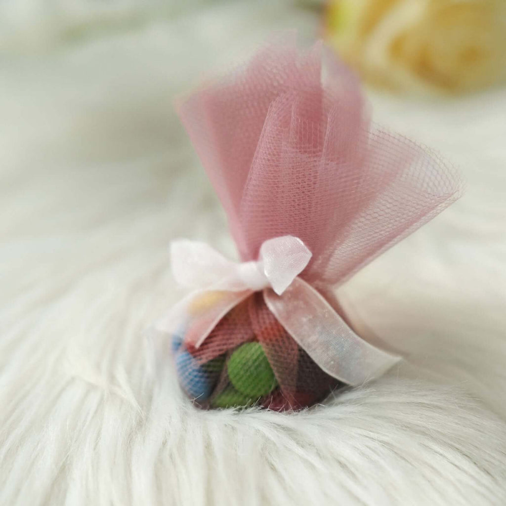 25 Pack 9" Dusty Rose Sheer Nylon Tulle Circles Favor Wrap Craft Fabric, DIY Candy Favor Wraps - Bell Racket Store