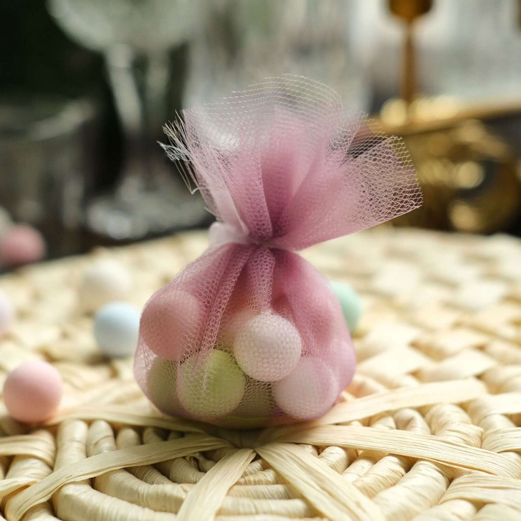 25 Pack 9" Dusty Rose Sheer Nylon Tulle Circles Favor Wrap Craft Fabric, DIY Candy Favor Wraps - Bell Racket Store