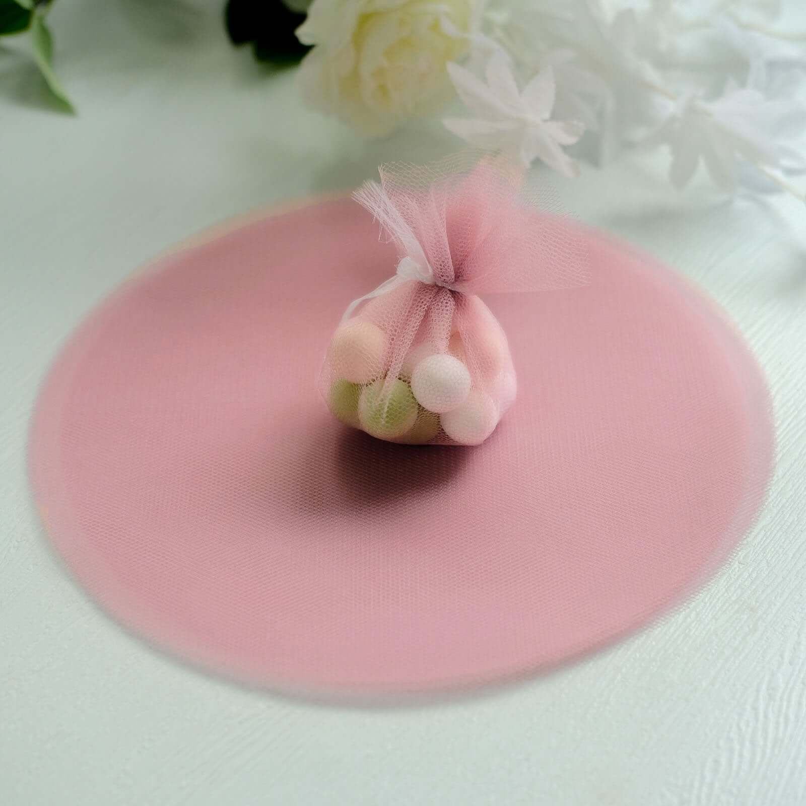 25 Pack 9" Dusty Rose Sheer Nylon Tulle Circles Favor Wrap Craft Fabric, DIY Candy Favor Wraps - Bell Racket Store