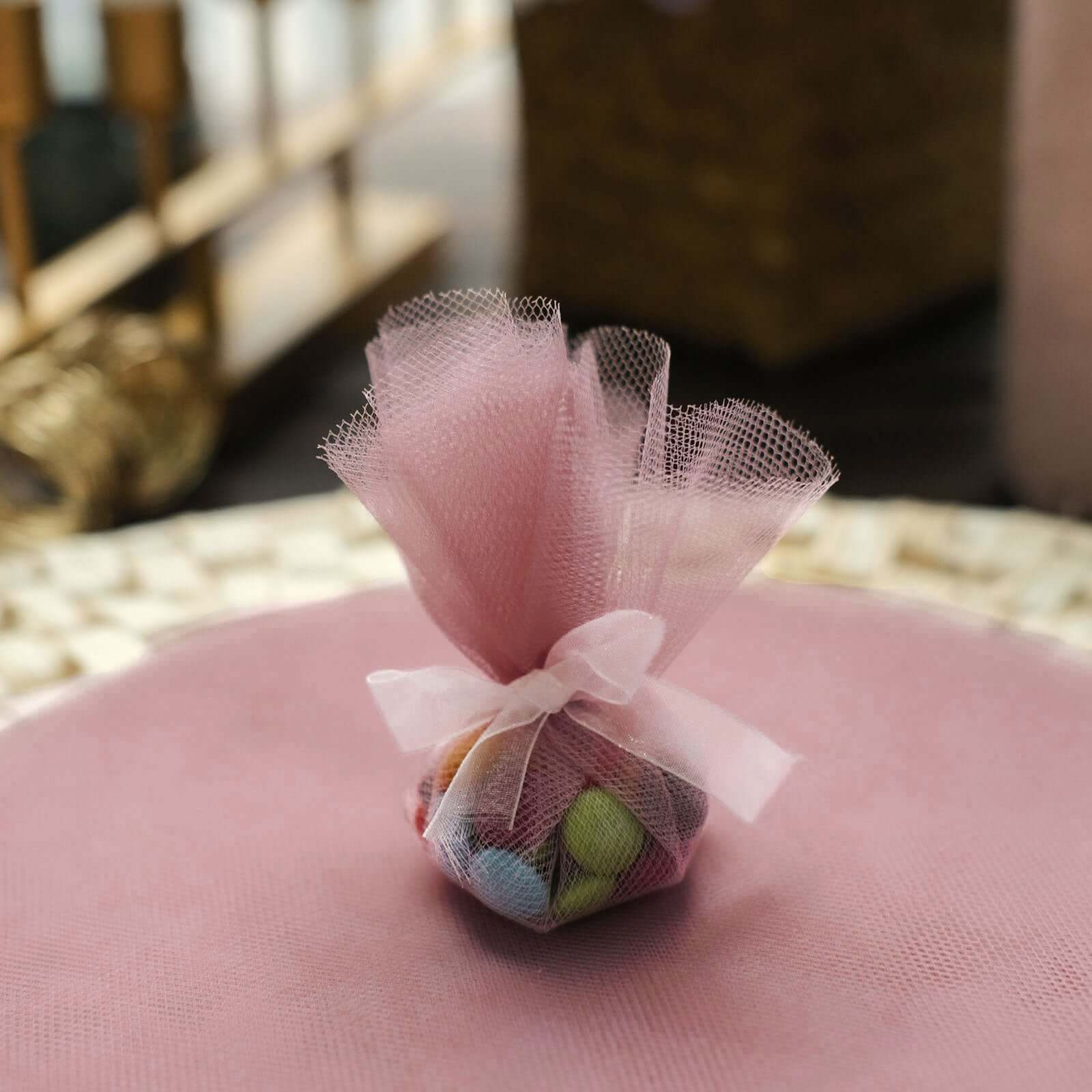 25 Pack 9" Dusty Rose Sheer Nylon Tulle Circles Favor Wrap Craft Fabric, DIY Candy Favor Wraps - Bell Racket Store