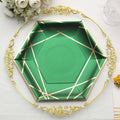 25-Pack Paper 9" Hexagon Dinner Plates in Hunter Emerald Green with Gold Geometric Lines & Rim - Stylish Disposable Geometric 300GSM Party Plates