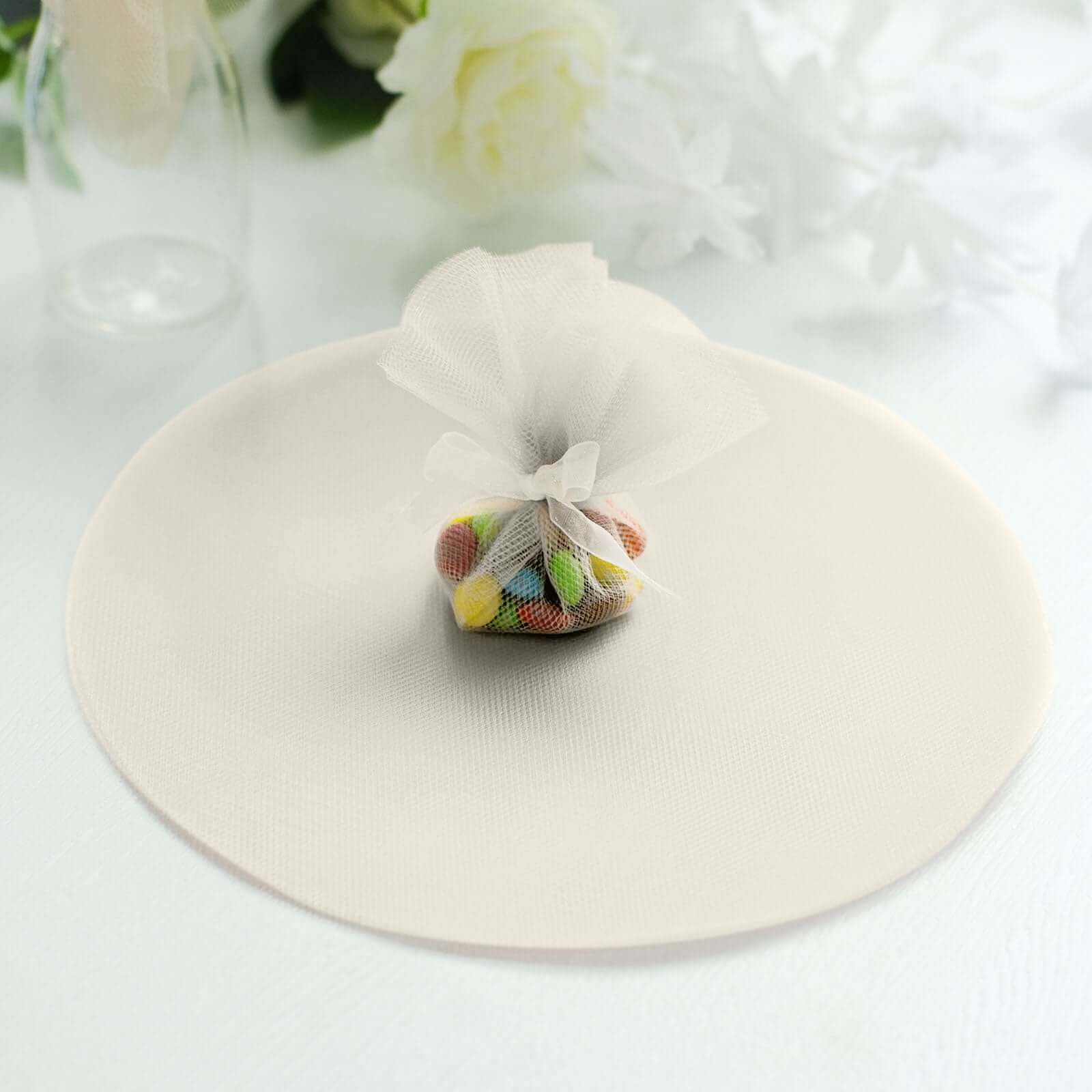 25 Pack 9" Taupe Sheer Nylon Tulle Circles Favor Wrap Craft Fabric, DIY Candy Favor Wraps - Bell Racket Store