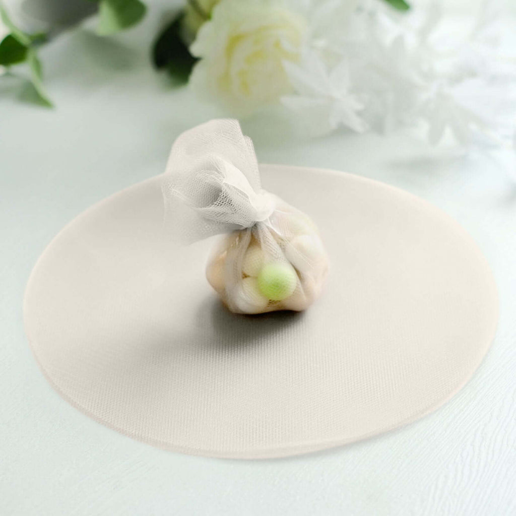 25 Pack 9" Taupe Sheer Nylon Tulle Circles Favor Wrap Craft Fabric, DIY Candy Favor Wraps - Bell Racket Store