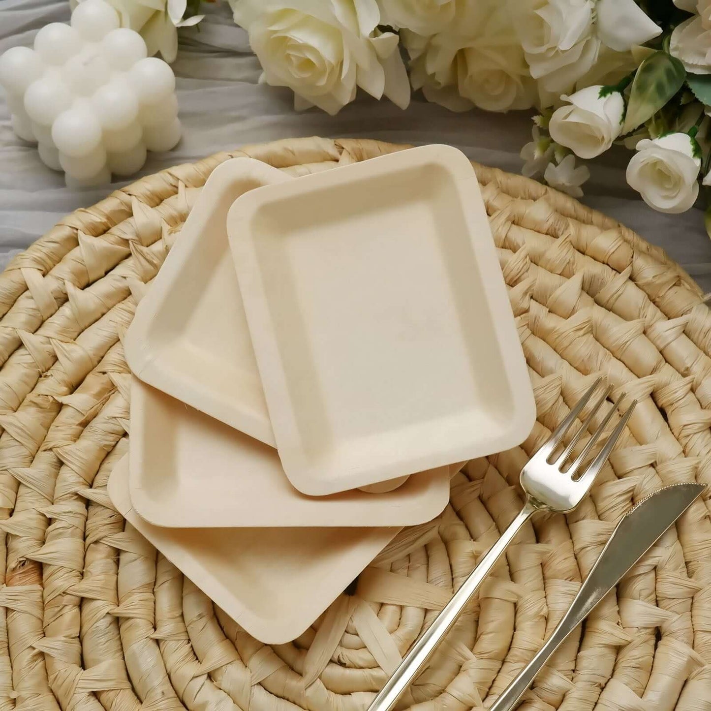 25 - Pack Birchwood 4"x5" Rectangle Dessert Plates - Natural Eco Friendly Wooden Disposable Plates for Farmhouse - Style Events, Parties & Gatherings - NestOCart